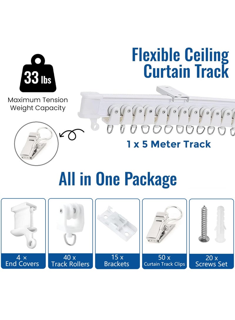 بيت إيزي مسار ستائر سقف بطول ٥ أمتار | مسار ستائر سقفي، حامل ستائر سقفي مع نظام ستائر | ستائر سرير بطابقين، مسار ستائر للسيارات الترفيهية | مسار ستائر سقفي قابل للانحناء، فاصل غرف، مسار ستائر سقفي - Image 4