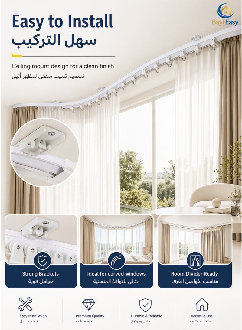 BaytEasy 5M Flexible Ceiling Curtain Track Set, Bendable & Cuttable Rail for Bay Window, Room Divider, RV and Bunk Bed, Ceiling/Wall Mount, White - Image 3