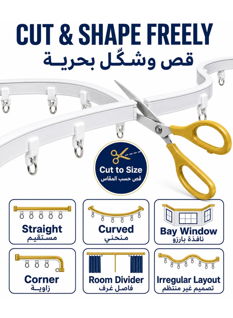 بيت إيزي طقم سكة ستارة سقفية مرنة 5 متر، قابلة للثني والقص، مناسبة للنافذة البارزة وفاصل الغرف والمركبات الترفيهية وستائر السرير الطابقي، تثبيت سقفي/جداري، أبيض - Image 3