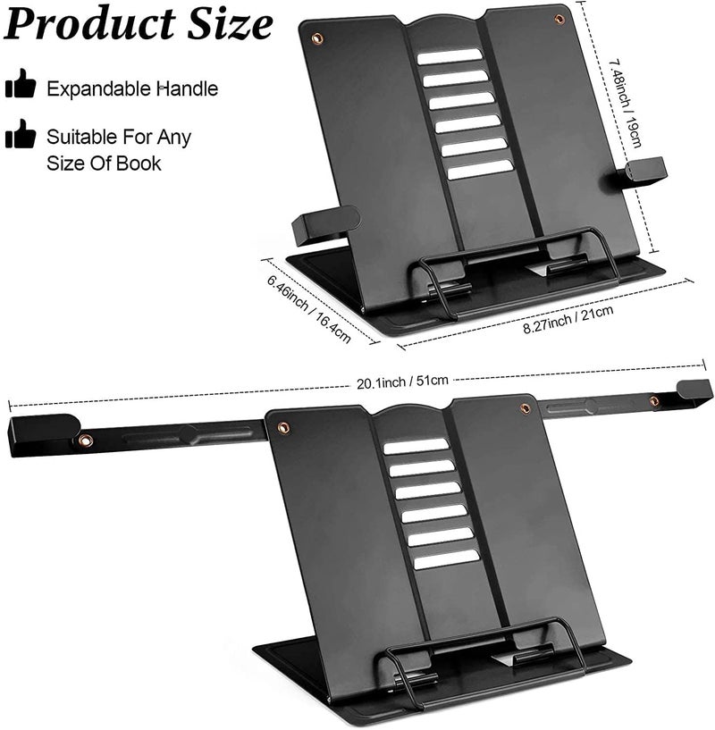 DTWOC Book Stand for Table Book Holder Book Organizer - Portable Metal Desktop Adjustable Foldable Cookbook Holder Recipe Book Holder Stand Textbook Stand Music Book Stand Rack Steel (Black) - Image 3