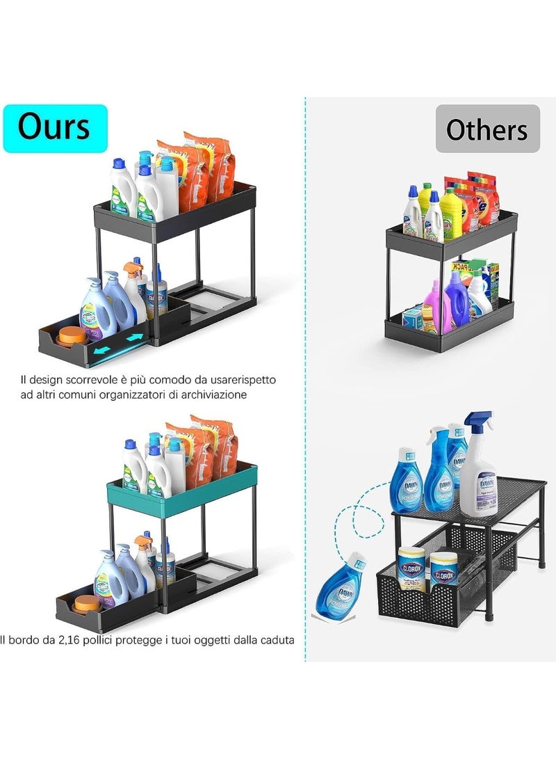 Arabest 2 Tier Kitchen Under Sink Organizer - Pull Out Shelf with 4 Hooks and 1 Basket for Efficient and Tidy Storage - Black - Image 4