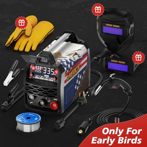 ANDELI 135Amp MIG Welder 110V/220V Dual Voltage, Portable Flux Core MIG/Lift Tig/Stick 3-in-1 Multiprocess MIG Welding Machine with Synergy, LED Display Full Kit (Bonus Welding Helmet & Gloves) - Image 5