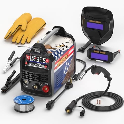 ANDELI 135Amp MIG Welder 110V/220V Dual Voltage, Portable Flux Core MIG/Lift Tig/Stick 3-in-1 Multiprocess MIG Welding Machine with Synergy, LED Display Full Kit (Bonus Welding Helmet & Gloves) - Image 1