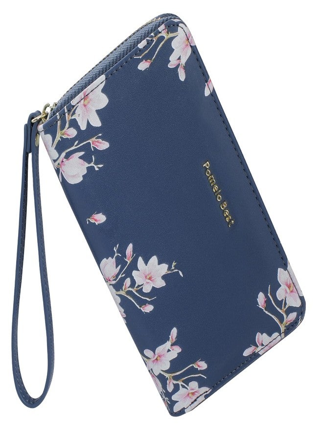 Pomelo Best Wallets for Women Leather RFID Blocking Zipper Around Credit Card Holder Wristlet Medium Wallet for Ladies Blue 2025 - Image 1