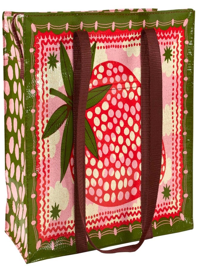 Blue Q Strawberry Clouds Shoulder Tote is the carry-everywhere bag featuring a hefty zipper, exterior pocket, wrap-around straps, reinforced floor, 95% recycled material, 11" h x 15" w x 6.25" d - Image 1