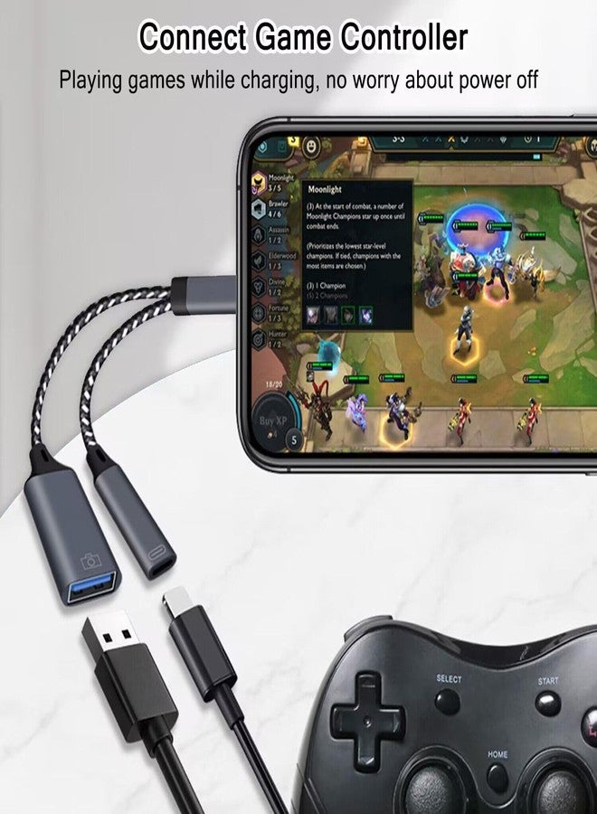AKWOR محول USB 3.0 OTG لجهاز iPhone لتوصيل فلاش درايفر، محول كاميرا USB متوافق مع iPhone و iPad، محول USB OTG 2 في 1 مع منفذ شحن لتوصيل الكاميرا، قارئ بطاقات، فلاش درايفر USB، لوحة مفاتيح - Image 5