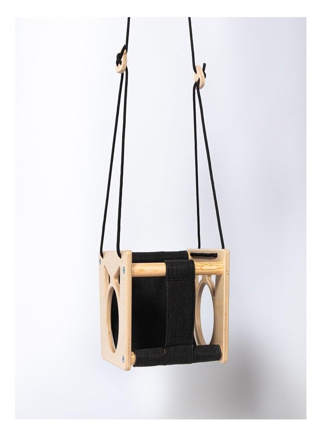 Keebori Wooden Baby Swing Seat for Indoor & Outdoor Use – Modern Hanging Toddler Swing with Soft Fabric Support, Adjustable Ropes & Cat Ear Design by KEEBORI (Black Rope) - Image 3
