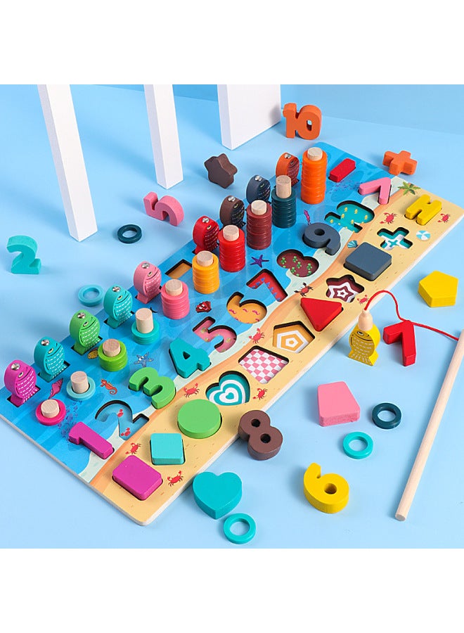Children's Digital Building Blocks Fishing Puzzle Toys 1-3 Years Old Boys And Girls Baby Early Education Enlightenment Shape Matching Board-Color:Four-in-one Digital Board - Image 2