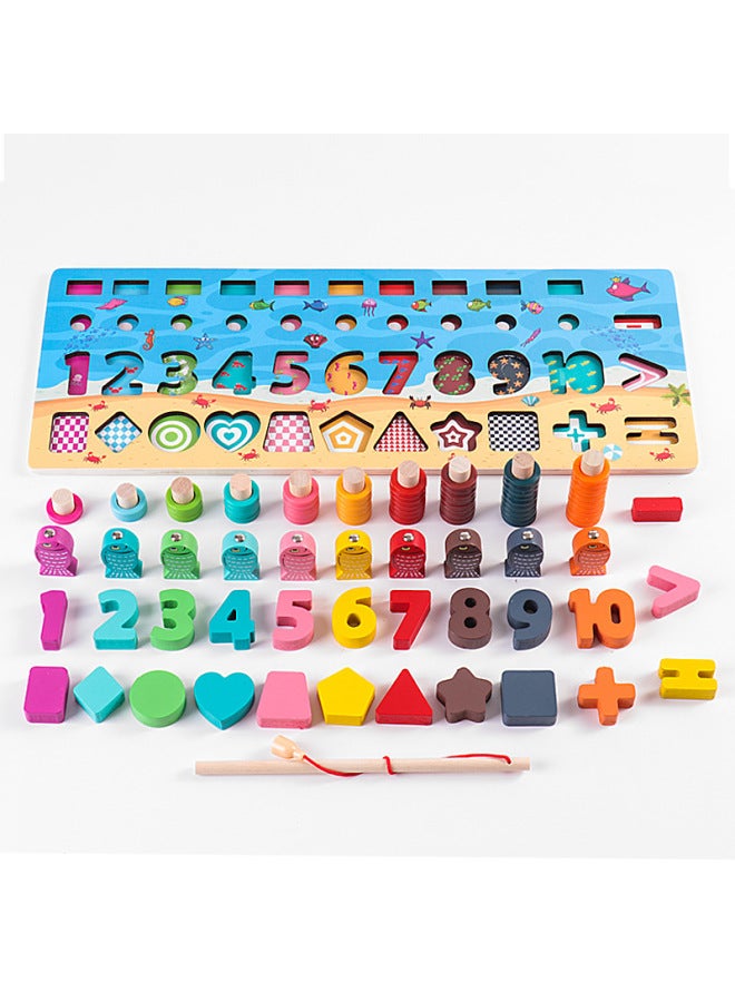 Children's Digital Building Blocks Fishing Puzzle Toys 1-3 Years Old Boys And Girls Baby Early Education Enlightenment Shape Matching Board-Color:Four-in-one Digital Board - Image 4