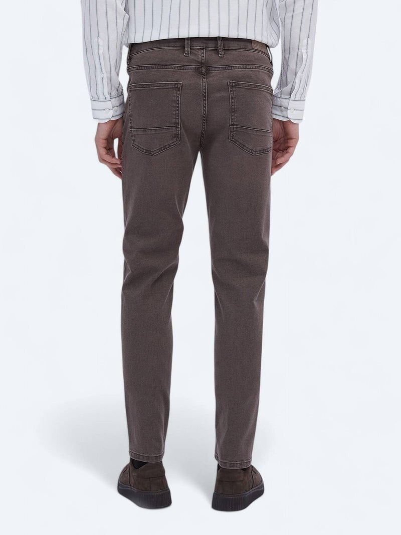 Kip Brown Slim Fit Denim Cotton Blended Trousers - Image 4