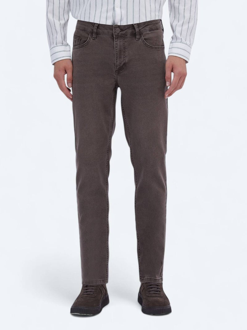Kip Brown Slim Fit Denim Cotton Blended Trousers - Image 3