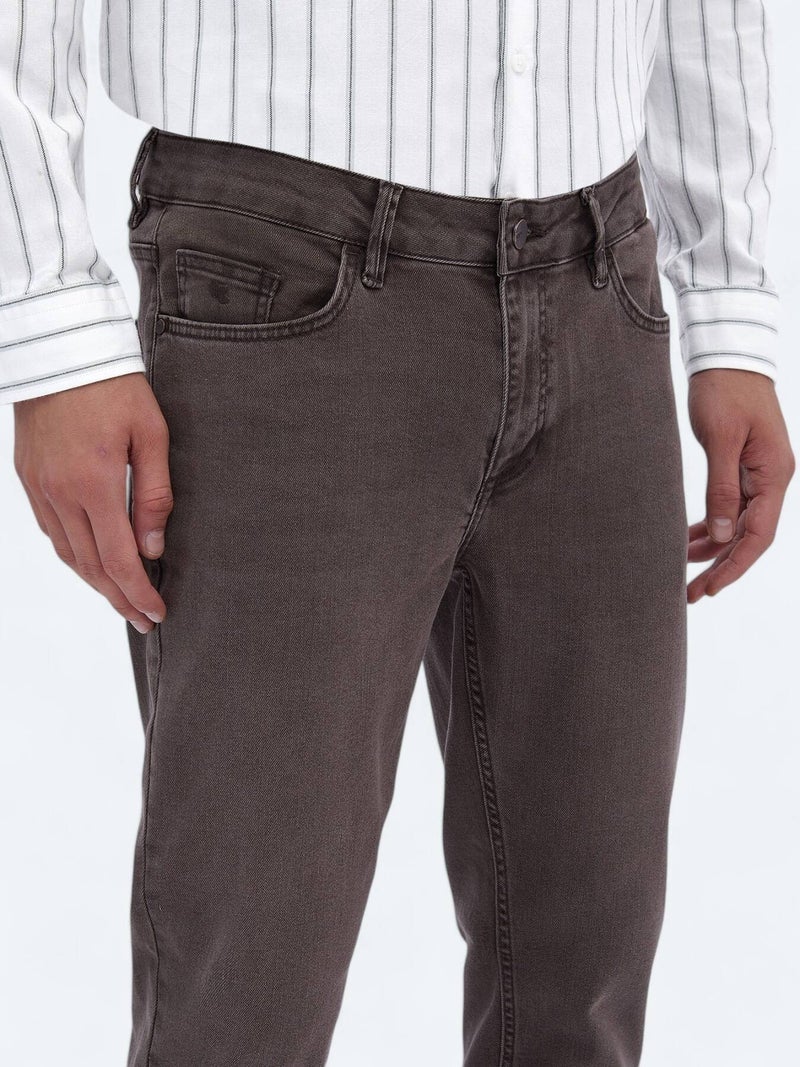 Kip Brown Slim Fit Denim Cotton Blended Trousers - Image 4