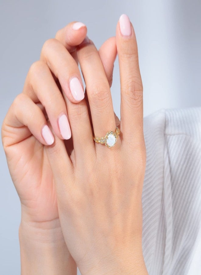 CiNily 18K Gold Plated Opal Ring-White Fire Opal & Amethyst & Cubic Zirconia Women Jewelry Gemstone Engagement Anniversary Ring Size 5 - Image 3