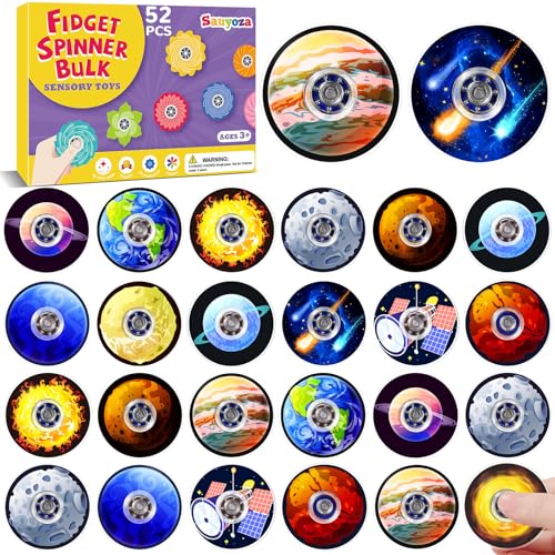 Sauyoza 52Pcs Solar System Fidget Spinners for Kids Outer Space Party Favors Planet Toys for Kids 35 57 Bulk Space Theme Goodie Bag Stuffers Sensory Classroom Rewards Treasure Box Prizes - Image 1