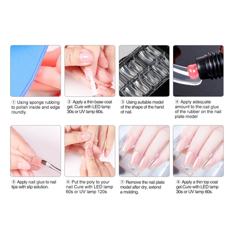 Nail Gel Manicure Set - Quick Building Quick Drying Crystal Paillette Nail Glue, Multiple Size Nail Molds Transparent Clip Nail Extension Kit for Professional Salon Home DIY - Image 2