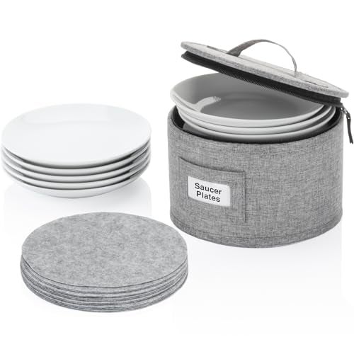 China Storage Container for Saucer Bowls and Appetizer Plates  Fit dishes up to 65 W  Includes 12 Felt Dividers  Stackable with Hard Shell on all sides and Interior Quilted Padding