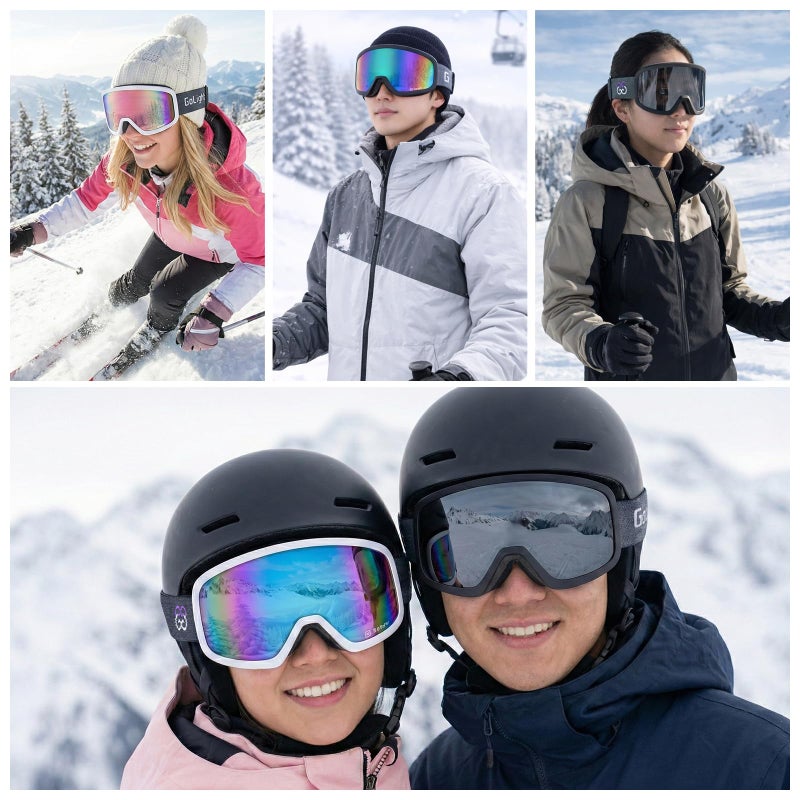 GoLight Asian Fit Ski Goggles for Men & Women â€“ Low Bridge Fit, Anti-Fog Double Cylindrical REVO Lens, UV400 Protection, Triple-Layer Foam Nose Pad, Adjustable Anti-Slip Strap, Helmet Compatible - Image 3
