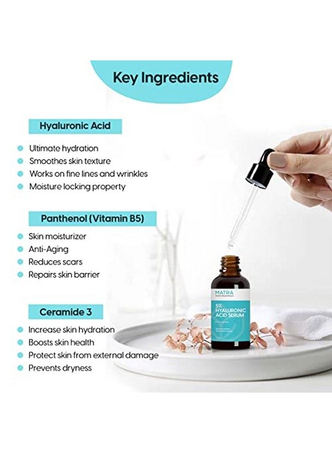 Matra 5% Hyaluronic Acid Serum For Face For Glowing Skin & Intense Hydration | Daily Moisturizing Face Serum With Vitamin B5 And Ceramides | Facial Serum For All Skin Types | Water Glow Serum | 30 Ml - Image 4
