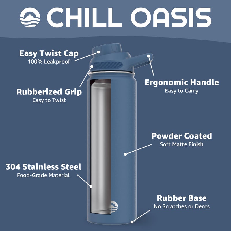 Chill Oasis Water Bottle | Compatible With Popular Flavor Cartridges | BPA Free, Leak Proof, Double-Walled Vacuum Insulated Stainless Steel, and Dishwasher Safe | Cold for 24 Hours (Navy, 22oz) - Image 3