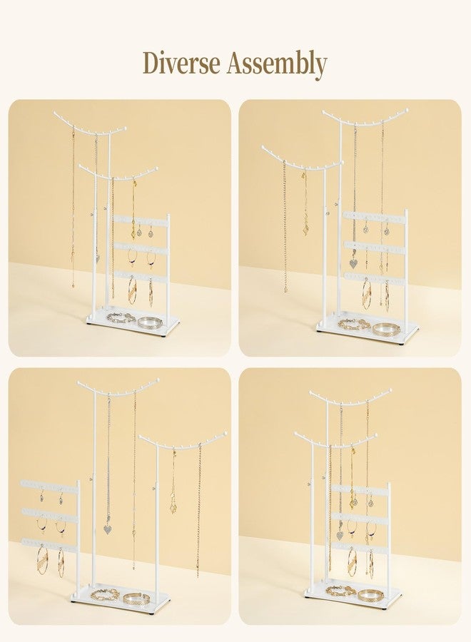 LAMU Jewelry Holder Organizer,5 Tier Jewelry Stand Display,Necklace Anti Entanglement Hanging Tree, Height Adjustable Stroage for Earrings Rings Studs Bracelet Hair Pins,Gifts for Women Girls(White) - Image 4