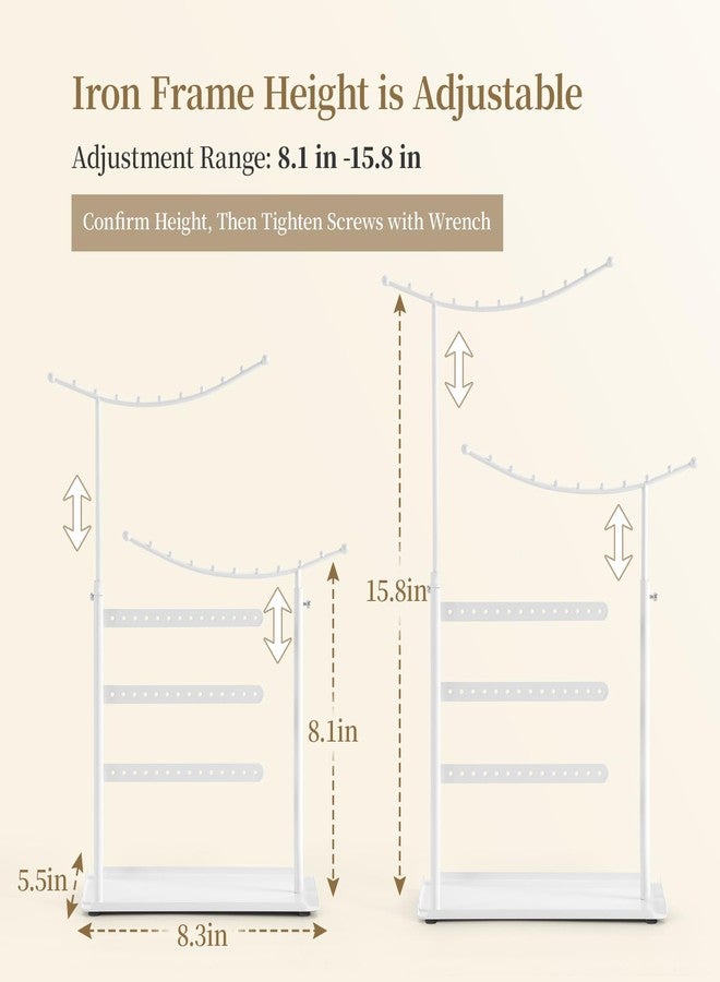 LAMU Jewelry Holder Organizer,5 Tier Jewelry Stand Display,Necklace Anti Entanglement Hanging Tree, Height Adjustable Stroage for Earrings Rings Studs Bracelet Hair Pins,Gifts for Women Girls(White) - Image 2