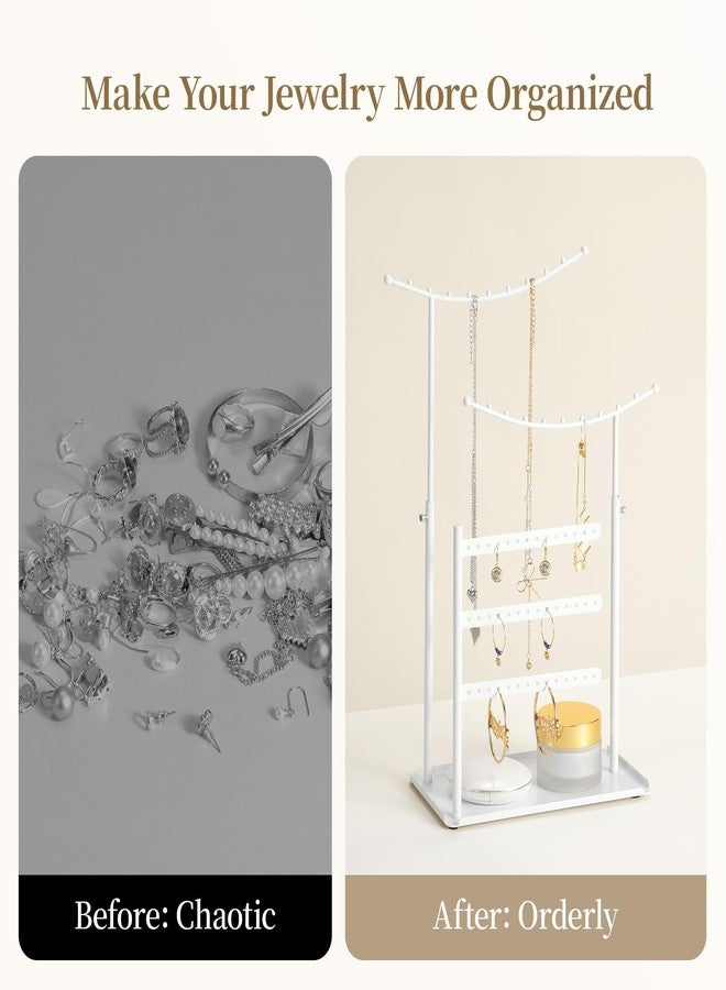LAMU Jewelry Holder Organizer,5 Tier Jewelry Stand Display,Necklace Anti Entanglement Hanging Tree, Height Adjustable Stroage for Earrings Rings Studs Bracelet Hair Pins,Gifts for Women Girls(White) - Image 5