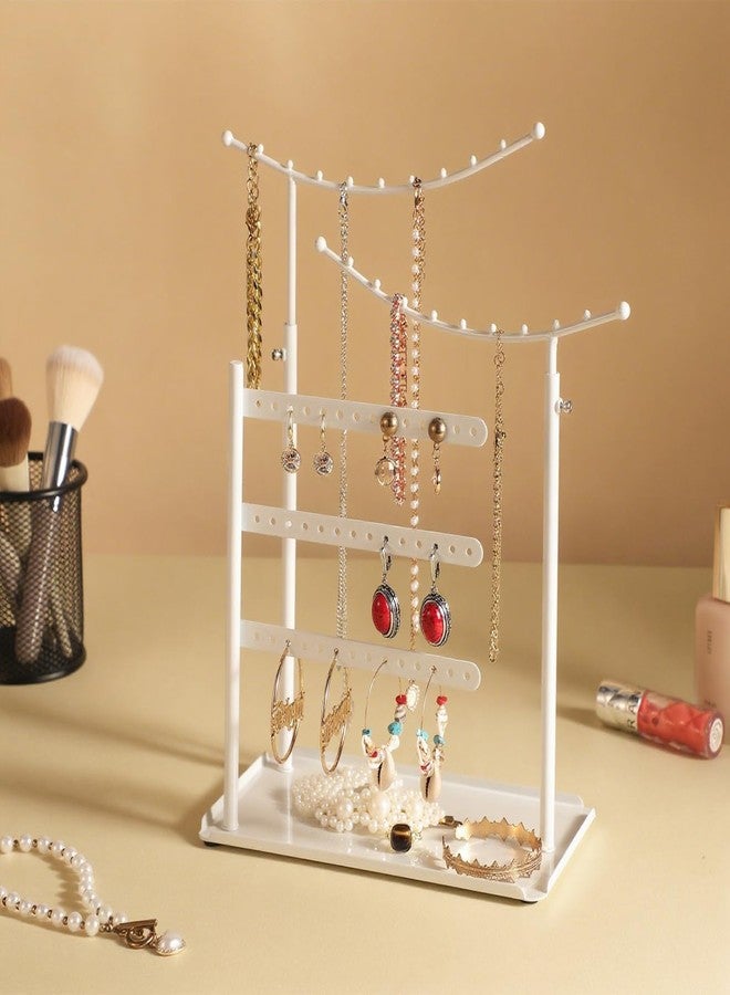 LAMU Jewelry Holder Organizer,5 Tier Jewelry Stand Display,Necklace Anti Entanglement Hanging Tree, Height Adjustable Stroage for Earrings Rings Studs Bracelet Hair Pins,Gifts for Women Girls(White) - Image 1