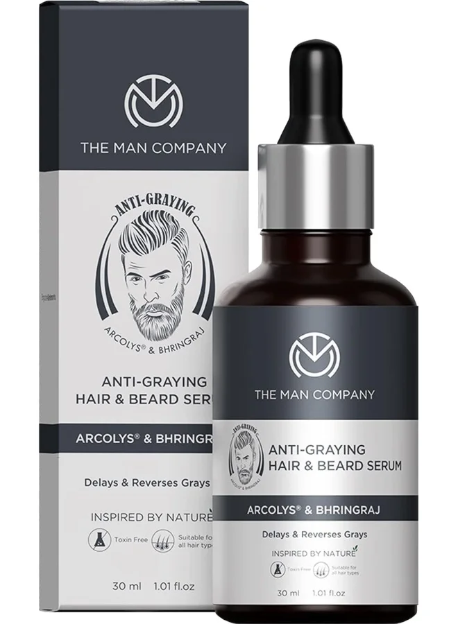ذا مان كومباني سيروم مضاد للشيب للشعر واللحية للرجال بزيت البهينجراج والأركوليس والشيكاكاي للعناية بالشعر وتقوية جذوره خالي من السموم لجميع أنواع الشعر  مل