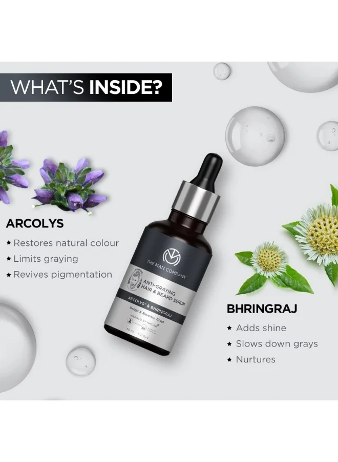 ذا مان كومباني سيروم مضاد للشيب للشعر واللحية للرجال بزيت البهينجراج والأركوليس والشيكاكاي للعناية بالشعر وتقوية جذوره خالي من السموم لجميع أنواع الشعر  مل