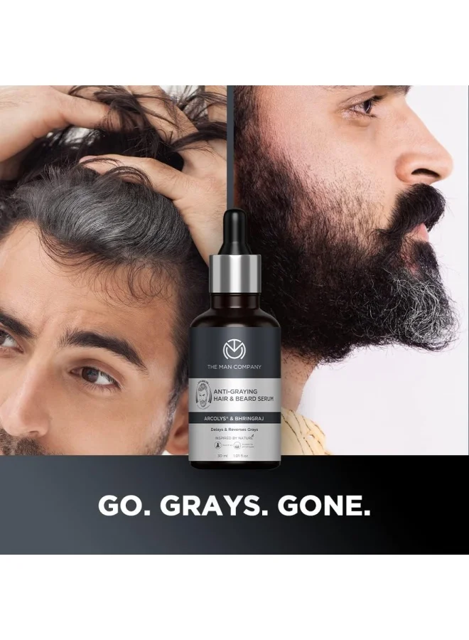 The Man Company  Anti-Grey Hair & Beard Serum for Men, Enriched with Bhringraj, Arcolys & Shikakai | Shine & Care of Hair | Strengthening Hair & Bread Roots | Toxin Free | For All Hair Types - 30 ml for Men | Best Price UAE