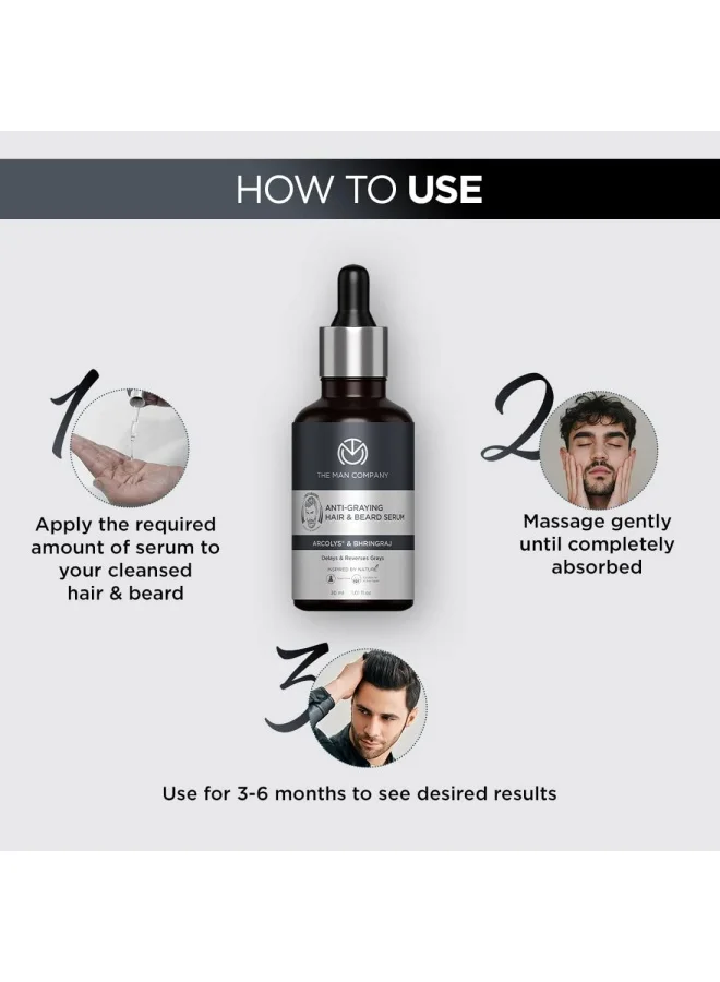The Man Company  Anti-Grey Hair & Beard Serum for Men, Enriched with Bhringraj, Arcolys & Shikakai | Shine & Care of Hair | Strengthening Hair & Bread Roots | Toxin Free | For All Hair Types - 30 ml for Men | Best Price UAE