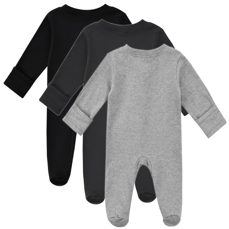 Aablexema Baby Organic Cotton Pajamas 2 Way Zipper Preemie Newborn One Piece Outfit Long Sleeve Footed Sleepwear(Black Grey Set,Preemie) - Image 2