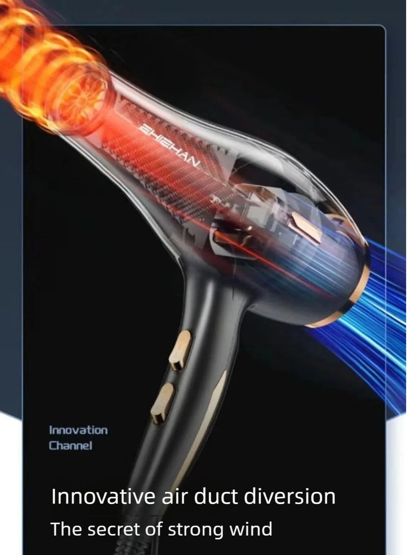 ZHIZHAN ZHIZHANProfessional hair dryer 2600W motor fast drying ion hair dryer 8-piece set, with 2 speeds, 2 heating settings, and a click type cold air belt diffusion nozzle concentrated comb, suitable for curly and straight hair  - Image 5