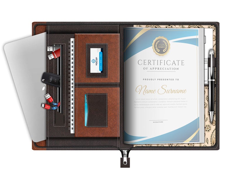 FEDUS 20 Leafs Multipurpose Leatherette Professional File Folders for Certificates,Documents Holder, Document Bag,Portfolio, Executive File A4 Size Documents Holder with 20 Leafs for Men and Women - Image 1