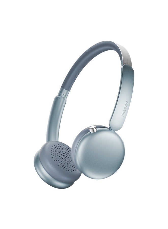 Faster S7 Soluna Wireless Headphones- 5.4 Bluetooth Headset 30H Playtime ANC OverEar Headphones- LED Indicator Light Voice Assistant Calls Game & Music Type-C Fast Charging Lightweight IOS & Android- Wireless Headset Deep Bass Premium Finish Soft Leather Earpads - BLU - Image 3