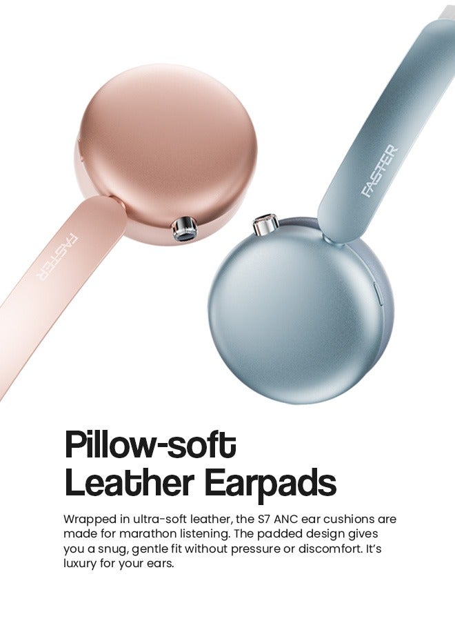 Faster S7 Soluna Wireless Headphones- 5.4 Bluetooth Headset 30H Playtime ANC OverEar Headphones- LED Indicator Light Voice Assistant Calls Game & Music Type-C Fast Charging Lightweight IOS & Android- Wireless Headset Deep Bass Premium Finish Soft Leather Earpads - BLU - Image 5