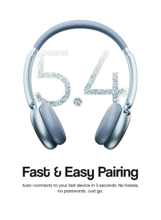 Faster S7 Soluna Wireless Headphones- 5.4 Bluetooth Headset 30H Playtime ANC OverEar Headphones- LED Indicator Light Voice Assistant Calls Game & Music Type-C Fast Charging Lightweight IOS & Android- Wireless Headset Deep Bass Premium Finish Soft Leather Earpads - BLU - Image 4