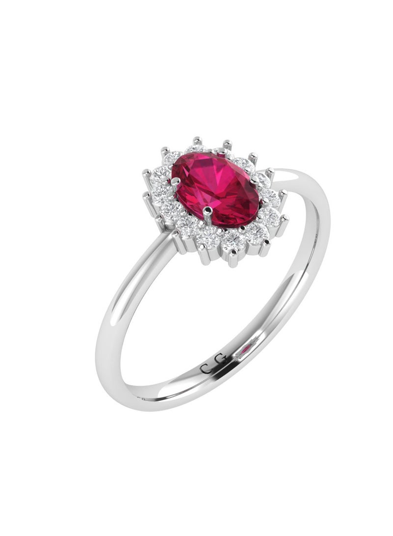 Capri Gold Diana Oval Ruby and Sparkling Diamond Ring in 18K White Gold  - Image 2