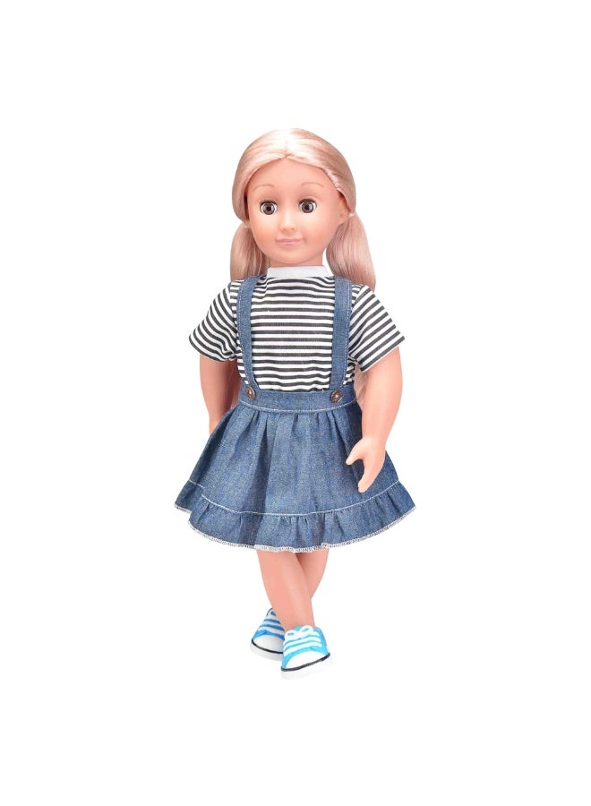 My JQ Grils Fashion Doll 46 cm with Jeans Skirt & Black Lines White T-Shirt - 2066 - Image 1