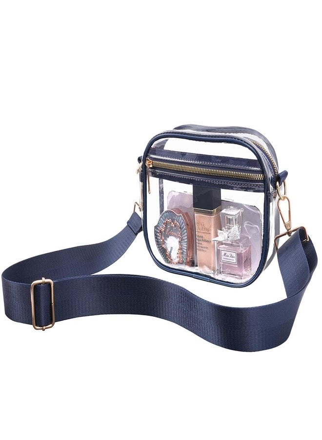 Fibrdoo Clear Bag Stadium Approved, Leather Clear Crossbody Purse Bag for Concerts Sports Events Festivals, Clear Navy Blue - Image 1