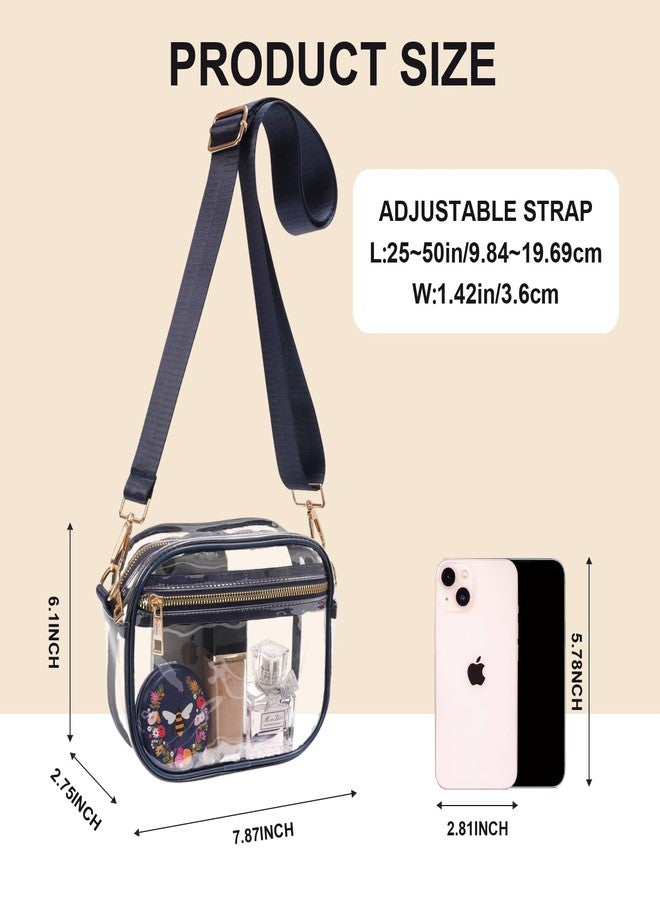 Fibrdoo Clear Bag Stadium Approved, Leather Clear Crossbody Purse Bag for Concerts Sports Events Festivals, Clear Navy Blue - Image 3