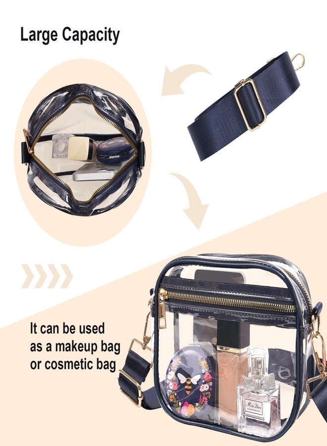 Fibrdoo Clear Bag Stadium Approved, Leather Clear Crossbody Purse Bag for Concerts Sports Events Festivals, Clear Navy Blue - Image 4