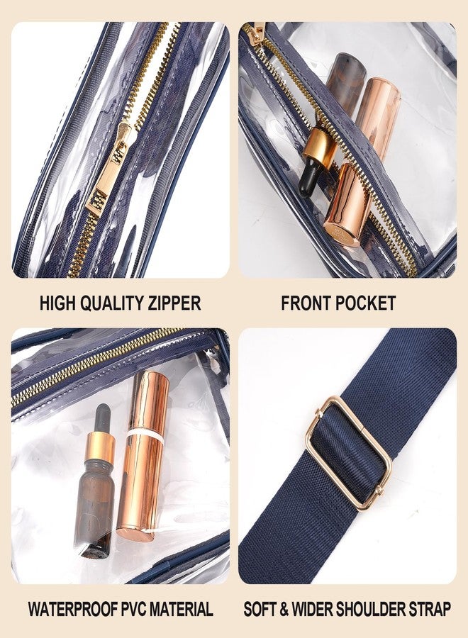 Fibrdoo Clear Bag Stadium Approved, Leather Clear Crossbody Purse Bag for Concerts Sports Events Festivals, Clear Navy Blue - Image 5