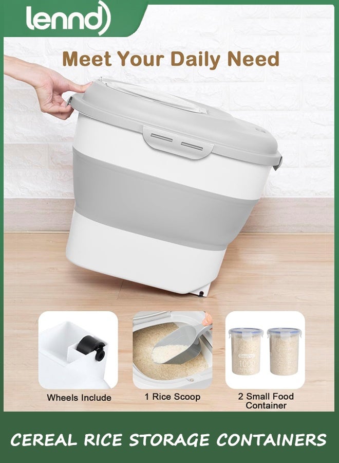 LENND Cereal Rice Food Storage Containers, Collapsible 9-23KG Dispenser Bin with Rolling Wheel Airtight Locking Magnetic Lid, Dog Pet Cat Flour Sugar Plastic Leakproof Sealable Large Kitchen Pantry Holder - Image 5