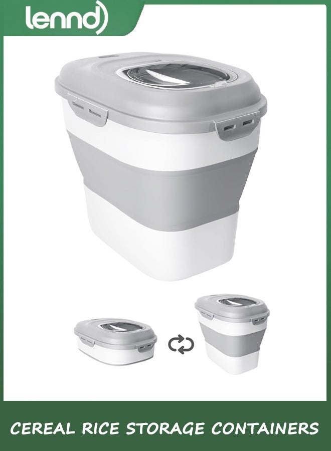 LENND Cereal Rice Food Storage Containers, Collapsible 9-23KG Dispenser Bin with Rolling Wheel Airtight Locking Magnetic Lid, Dog Pet Cat Flour Sugar Plastic Leakproof Sealable Large Kitchen Pantry Holder - Image 2