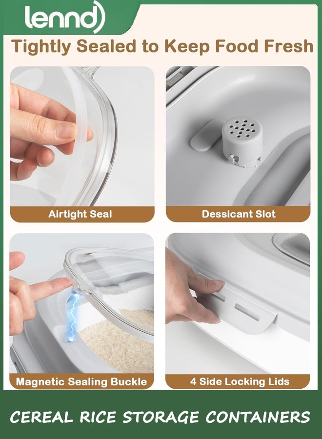 LENND Cereal Rice Food Storage Containers, Collapsible 9-23KG Dispenser Bin with Rolling Wheel Airtight Locking Magnetic Lid, Dog Pet Cat Flour Sugar Plastic Leakproof Sealable Large Kitchen Pantry Holder - Image 4