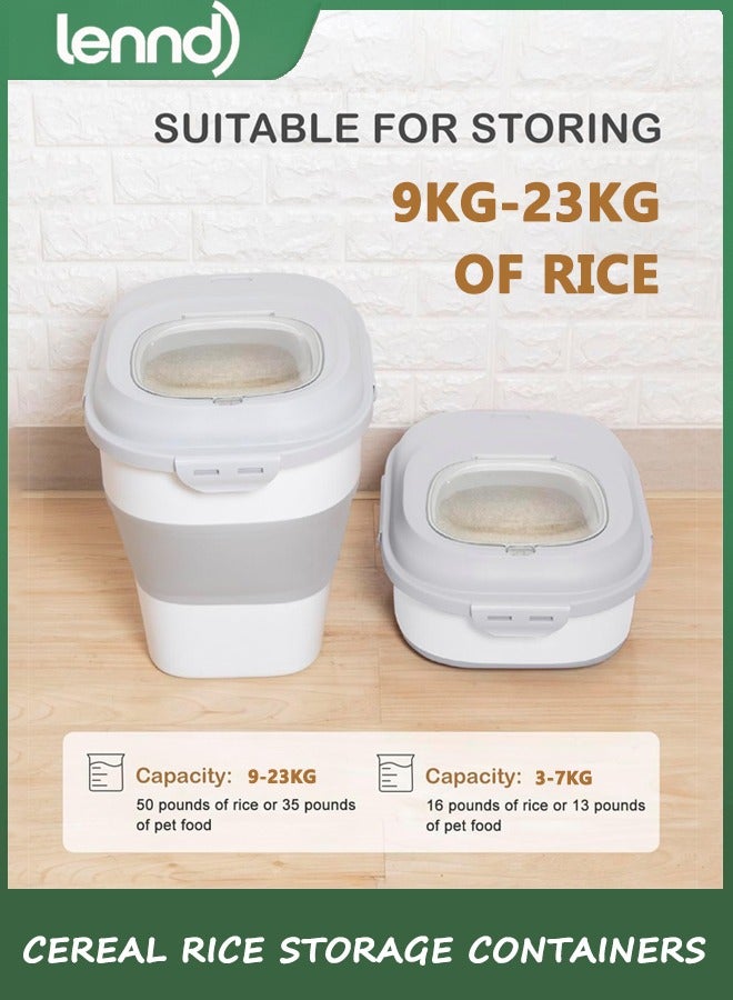 LENND Cereal Rice Food Storage Containers, Collapsible 9-23KG Dispenser Bin with Rolling Wheel Airtight Locking Magnetic Lid, Dog Pet Cat Flour Sugar Plastic Leakproof Sealable Large Kitchen Pantry Holder - Image 3