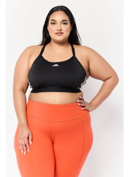 Adidas Women Plus Size Brand Logo Padded Sports Bra, Black  - Image 1