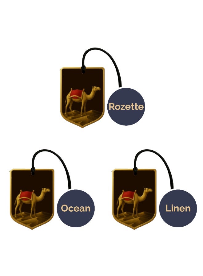 Rozette Rosette Car Air Freshener – Set of 3 (Rozette, Linen & Ocean Scents) | Long-Lasting Luxury Fragrance for Cars | Elegant Hanging Design - Image 1
