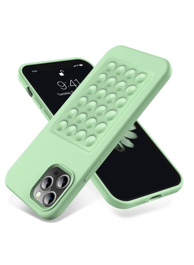 Suction Cup Soft Silicone Phone case With Stand Full Protection Shockproof For iPhone 13 Pro Max (Mint Green)